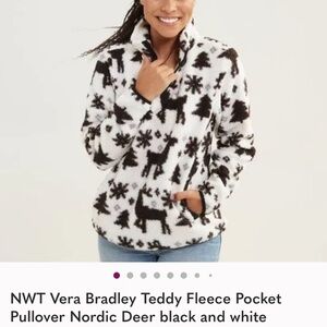 Vera Bradley fleece pullover ,pockets ,nordic deer,winter ,snowflakes,3X, NWOT